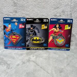 Emtec USB 32 GB Flash Drives Lot Of 3 Wonder Woman, Batman, Superman Sealed